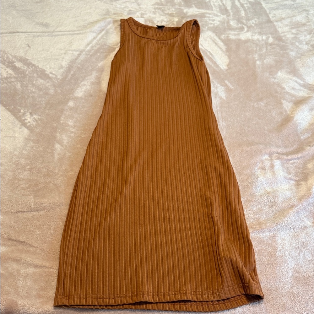 SHEIN Brown Ribbed Midi Sheath Dress Casual
